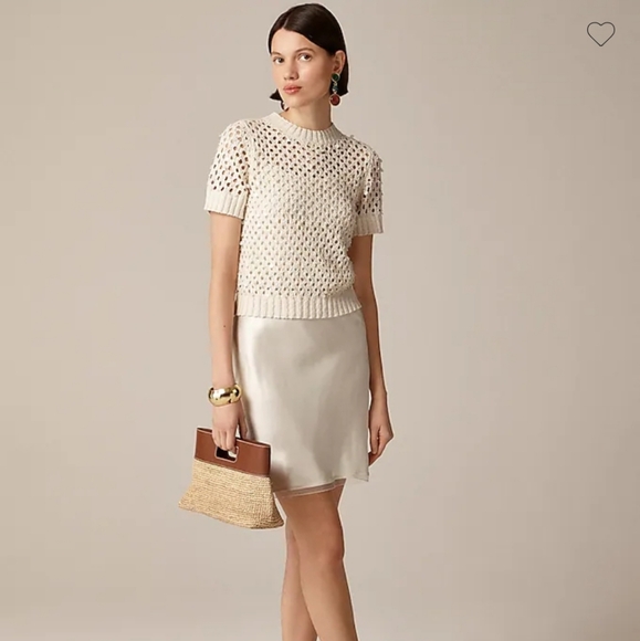 J. Crew Pointelle Embellished Short Sleeve Sweater - Natural  CH219 Size S - Picture 1 of 7
